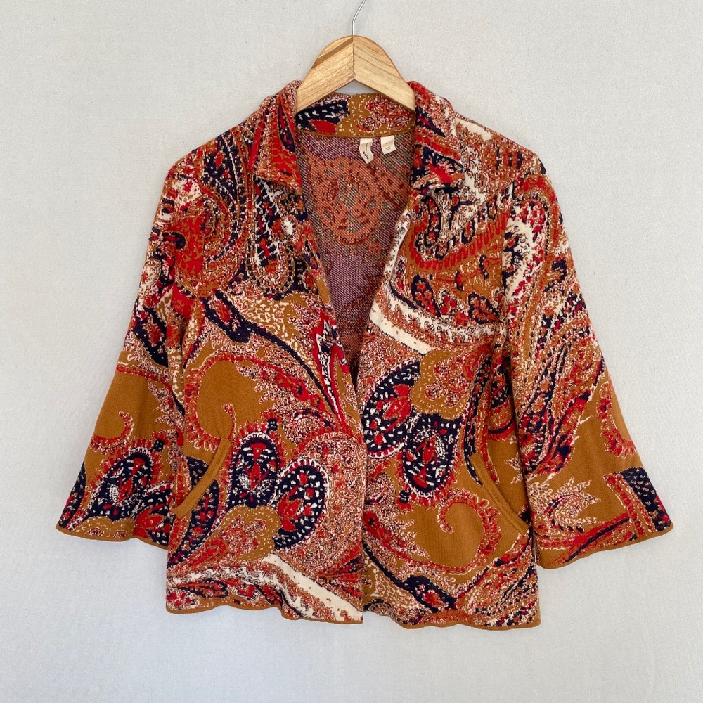MOTH ANTHROPOLOGIE Women’s XS Paisley Print Knit Cardigan Sweater Blazer